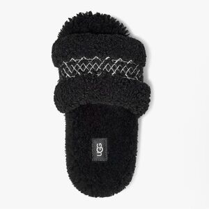 UGG Women’s 7.5 Black Sheep Lamb Skin Fur Lined Cozetta Braid Slip-On Slippers